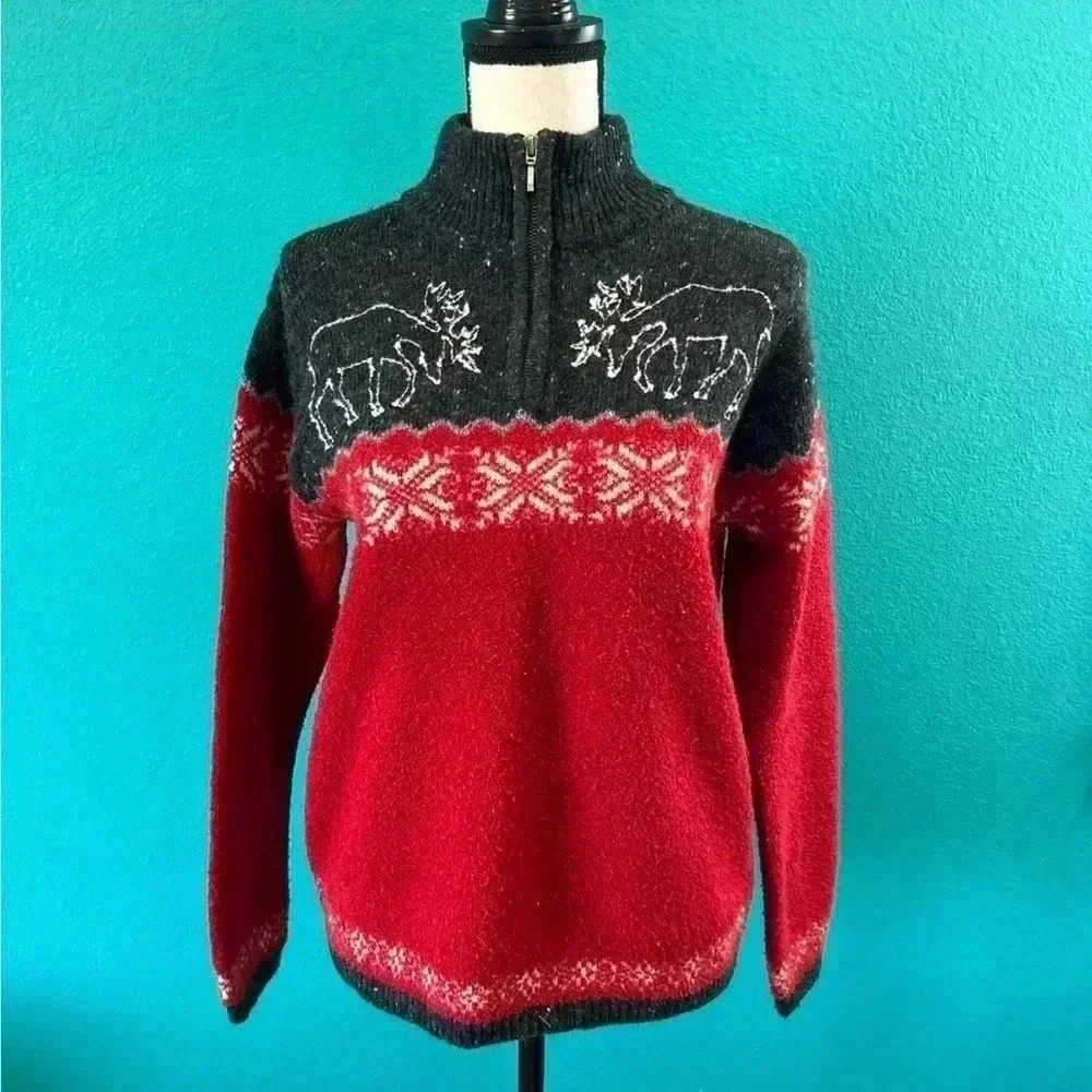 Vintage 90s jones New York embroidered moose wool blend winter sweater